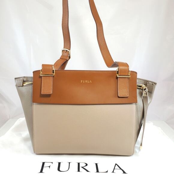 NWT$675 Furla Dolce Vita Multi Tone Leather Shoulder Crossbody Bag Tote - Picture 2 of 13